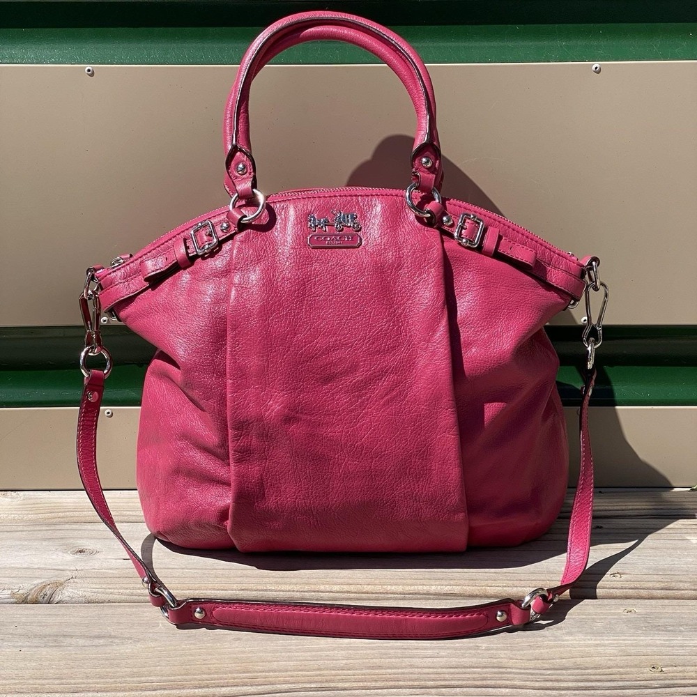 Coach Madison Lindsey Satchel 18641 Pink Ruby Leather Shoulder Bag